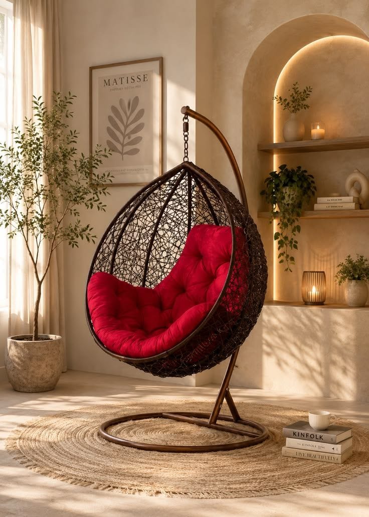 Raj Furniture Premium Single Seater Egg Swing Chair With Stand And cushion