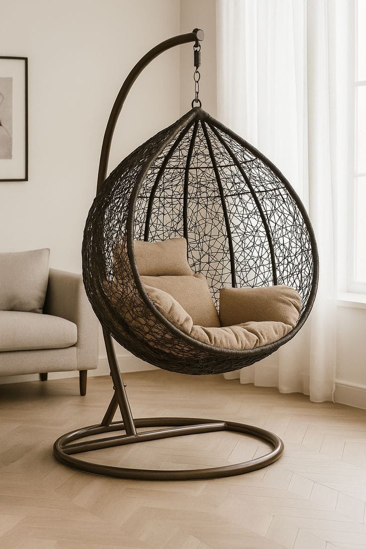Raj Furniture Premium Single Seater Egg Swing Chair With Stand And Cushion