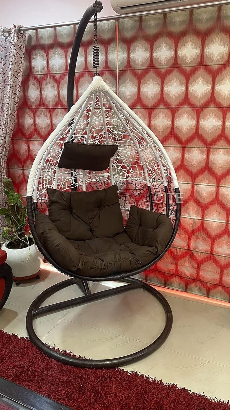 Raj Furniture Premium Single Seater Egg Swing Chair With Stand And Cushion