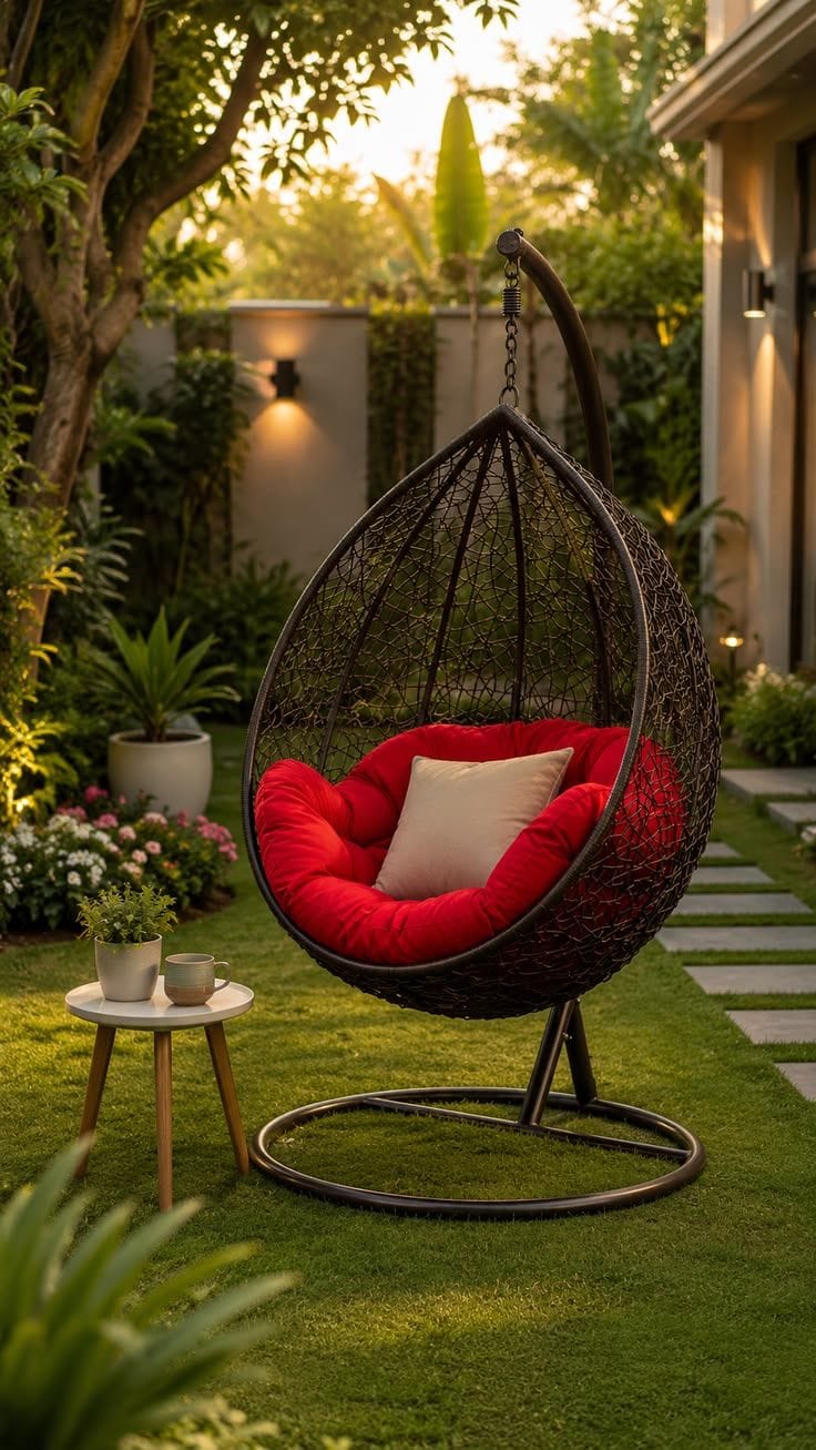 Raj Furniture Premium Single Seater Egg Swing Chair With Stand And cushion