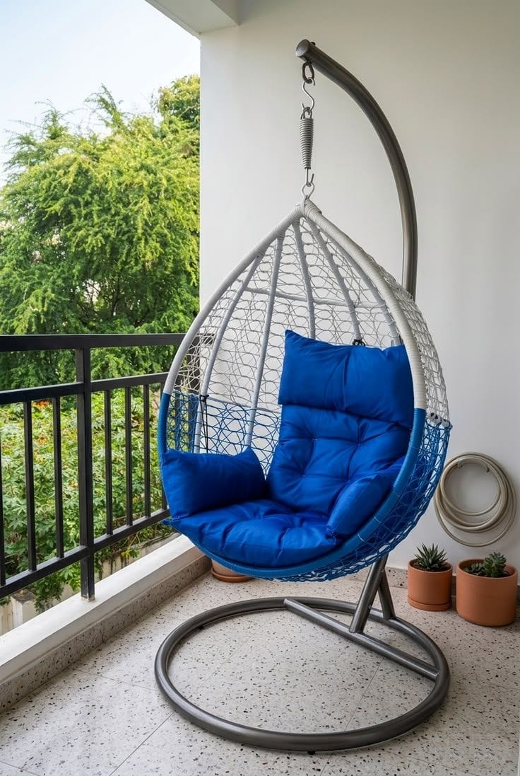 Raj Furniture Premium Single Seater Egg Swing Chair With Stand And Cushion